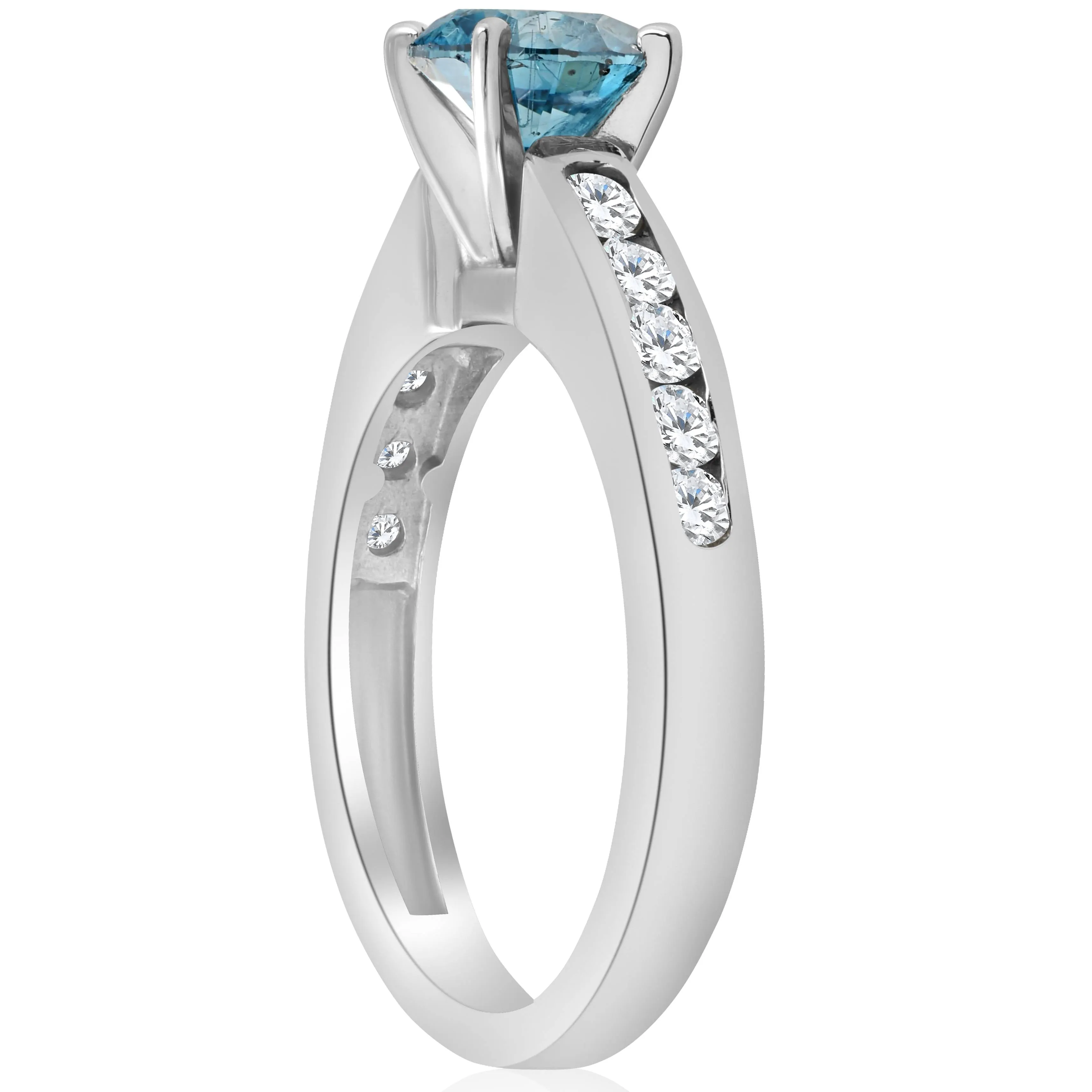 1 1/2 ct Blue Diamond Engagement Ring 14K White Gold Channel Set