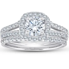 1 3/4 Ct Diamond Cushion Halo Engagement Ring Wedding Set White Gold