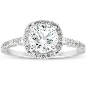 1 3/4Ct Moissanite Lab Grown Diamond Cushion Halo Engagemeng Ring 14k White Gold