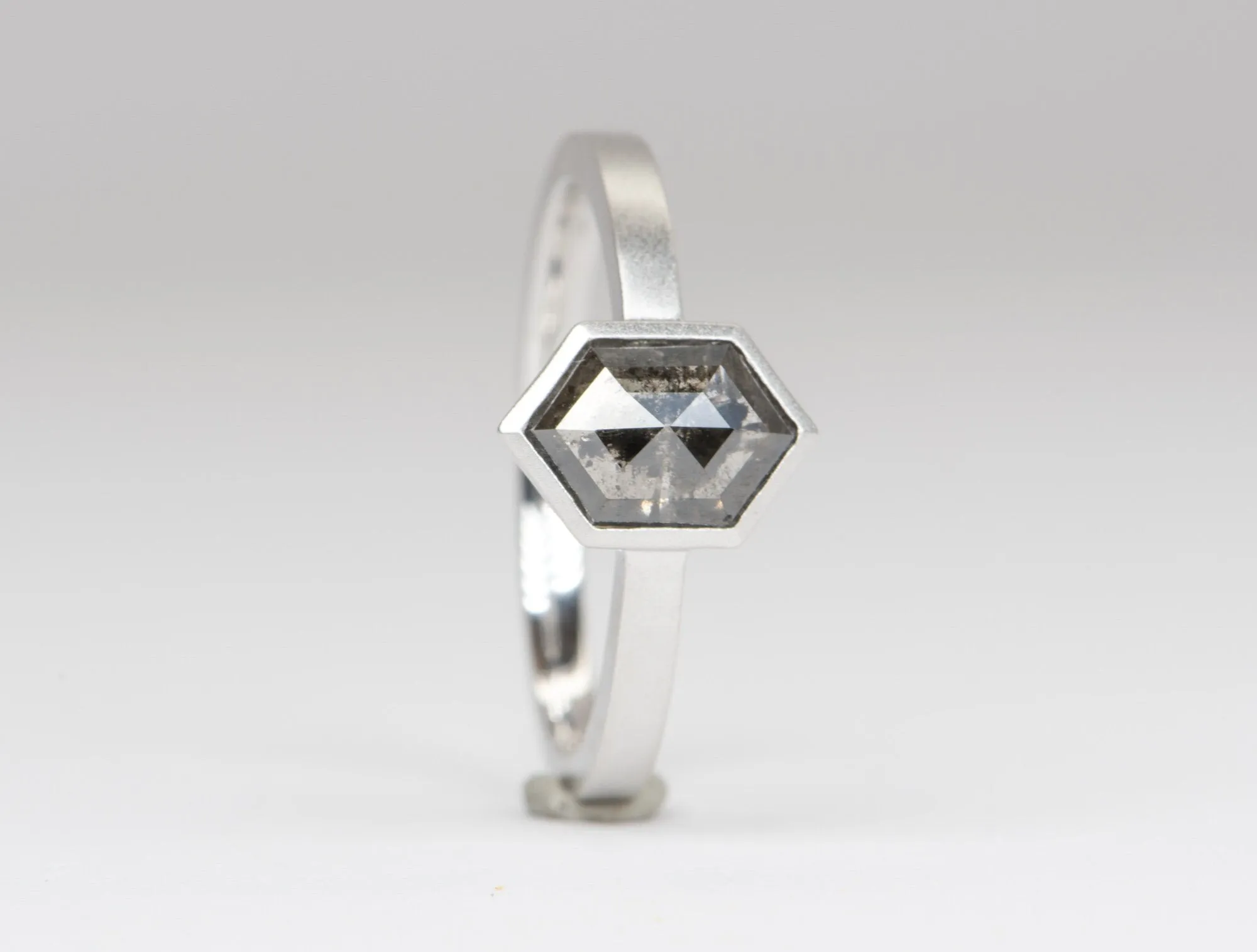 1.19ct Hexagon Salt and Pepper Diamond 14K White Gold Engagement Ring R6047