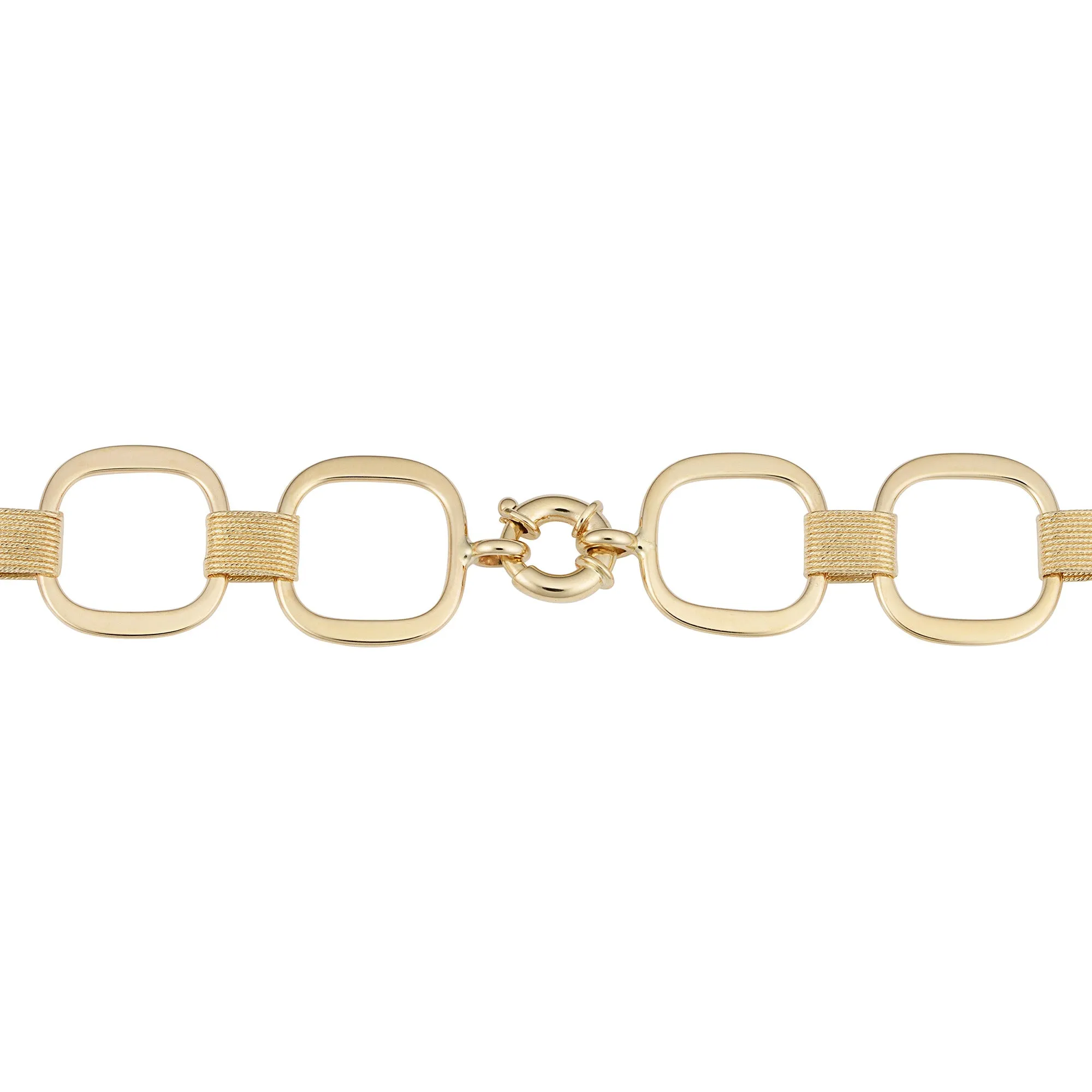 14k Yellow Gold Fancy Square Link Womens Bracelet, 7.5