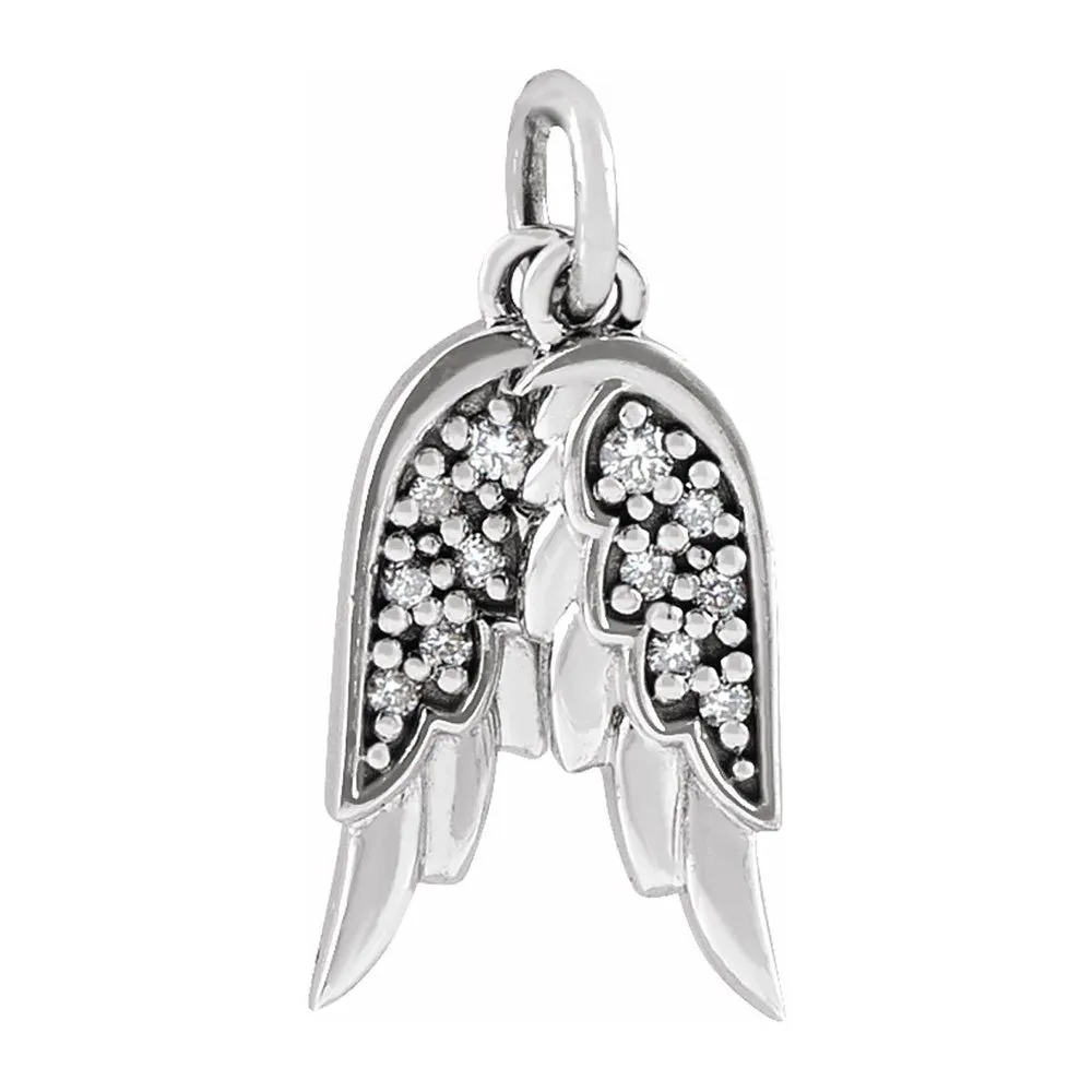 14K Yellow or White Gold Diamond Angel Wings Pendant, 3.75x12mm