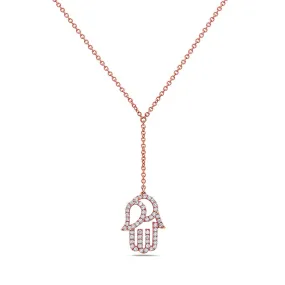 18K Rose Gold Hamsa Women's Necklace With 0.65 CT Diamonds