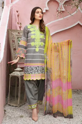 3-piece Unstitched Embroidered Lawn with Chiffon Dupatta CC-04-B