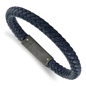 7.8mm Stainless Steel & Blue Leather Braided Bracelet, 8.5 Inch