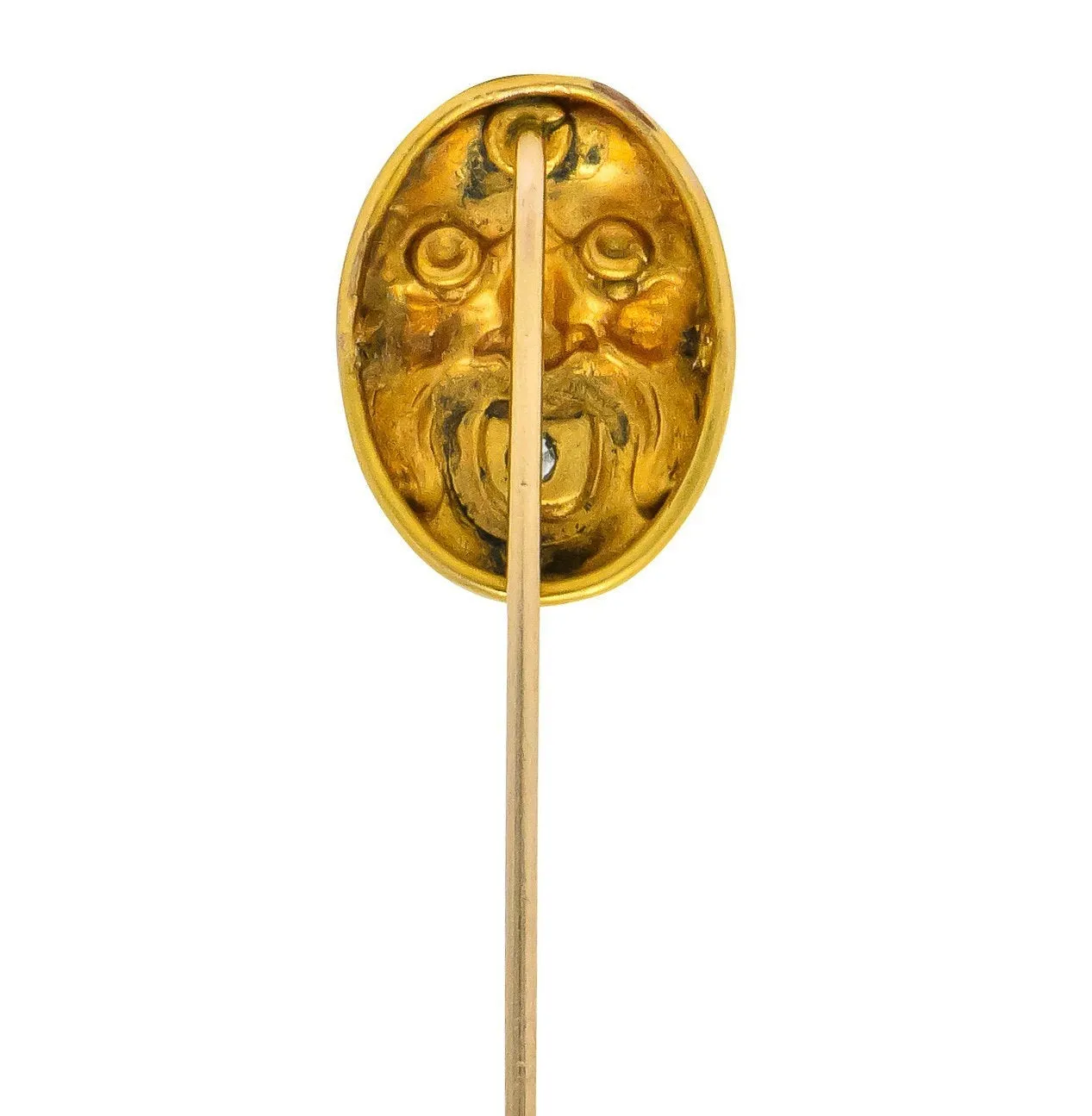 Art Nouveau Diamond 14 Karat Gold Italian Fountain Grotesque Stick pin