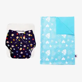 BASIC Cloth Diaper (Bluestar) + Diaper Changing Mat - (S)(Breezy Blue)