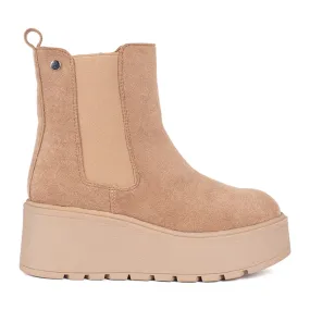 Beige suede wedge boots