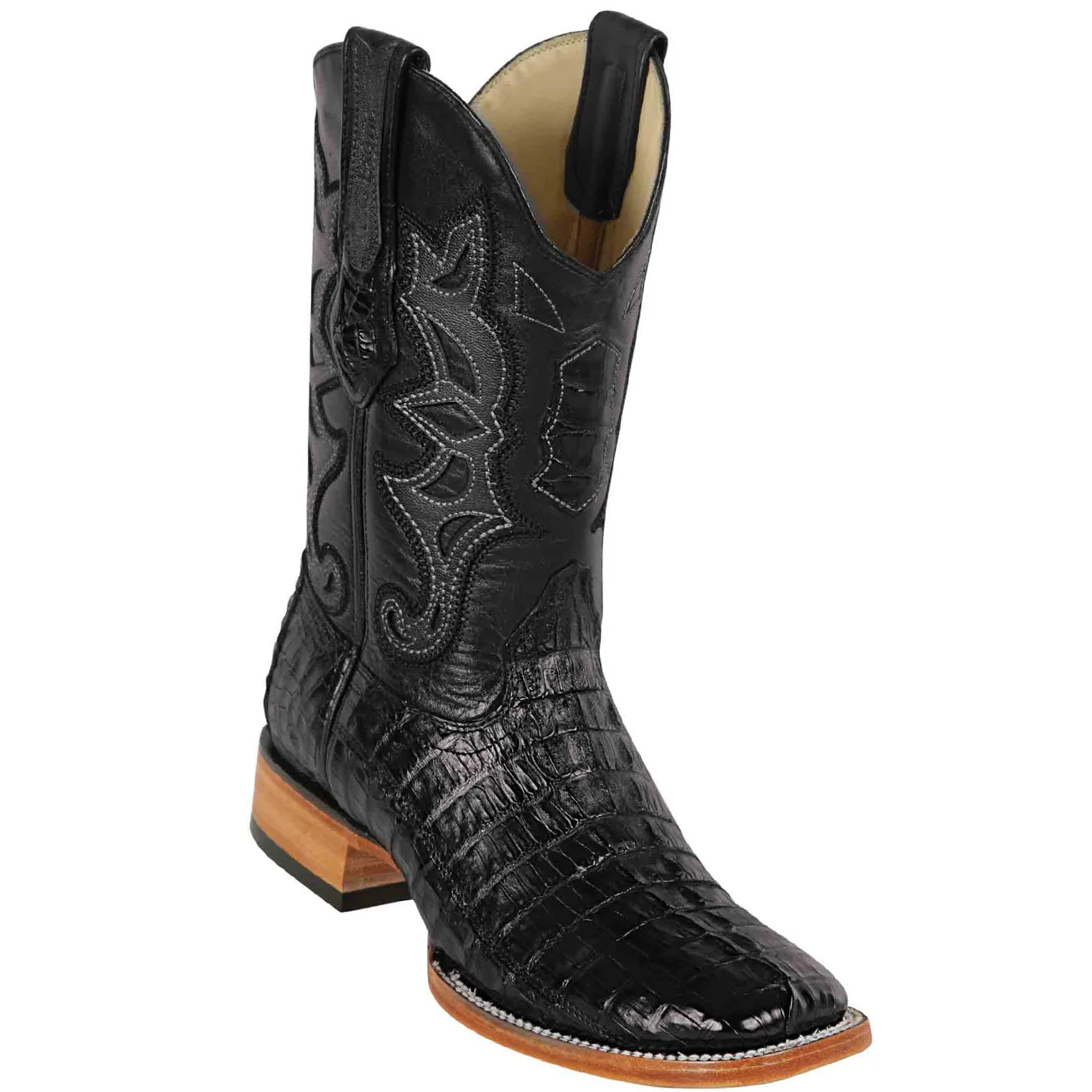 Black Square Toe Caiman Tail Boots