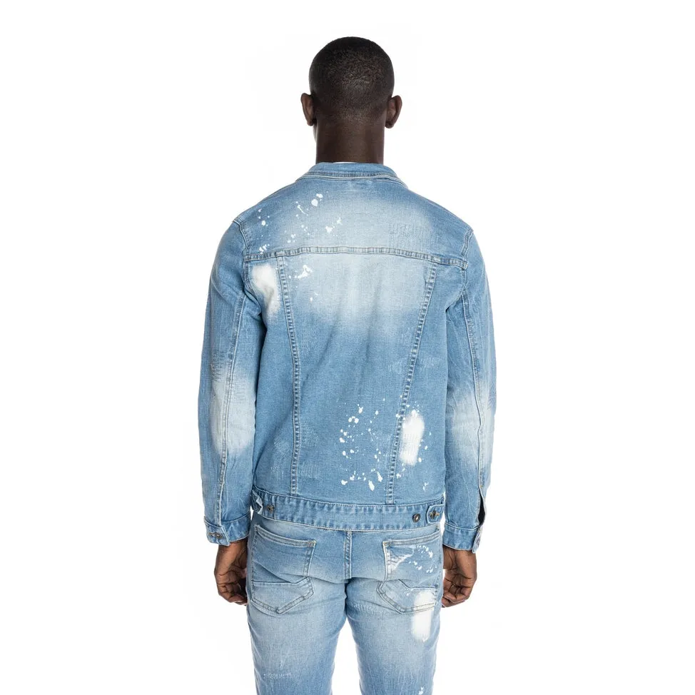 Bleached Detail Semi Basic Jean Jacket - Ocean Blue