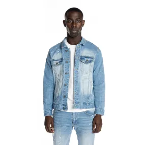 Bleached Detail Semi Basic Jean Jacket - Ocean Blue