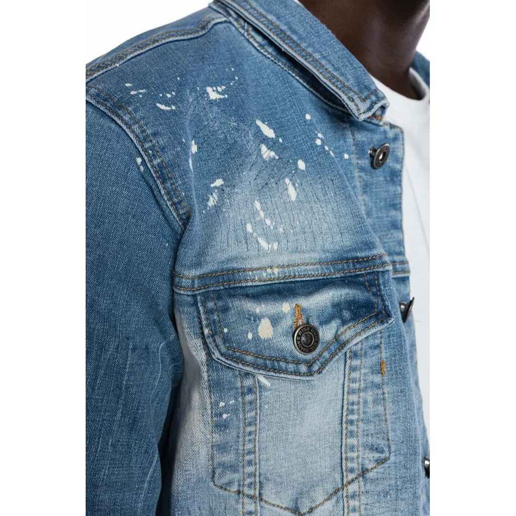 Bleached Detail Semi Basic Jean Jacket - Ocean Blue