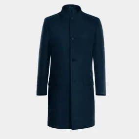 Blue Long Funnel neck Coat