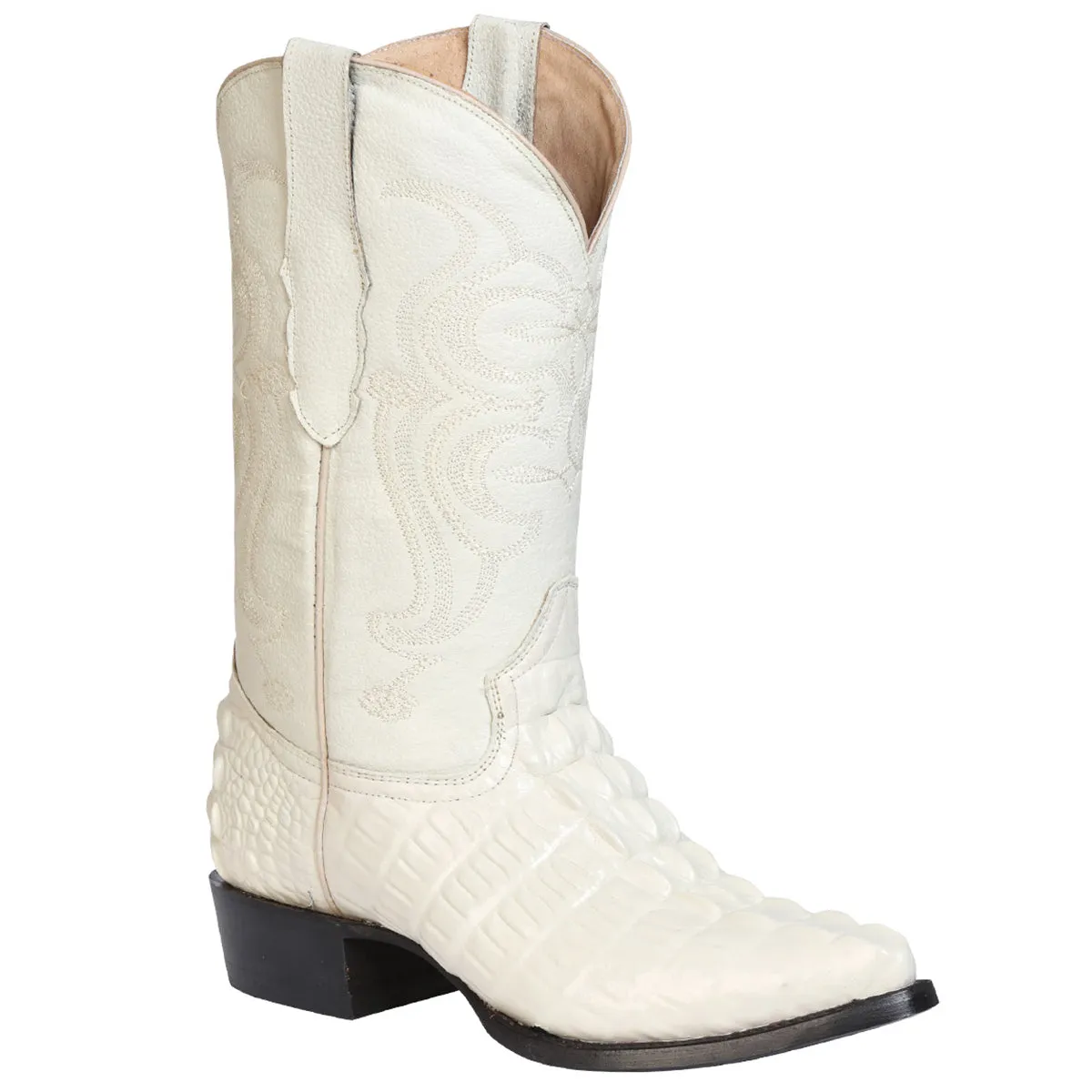 Bone White Crocodile Print Boots Pointed Toe