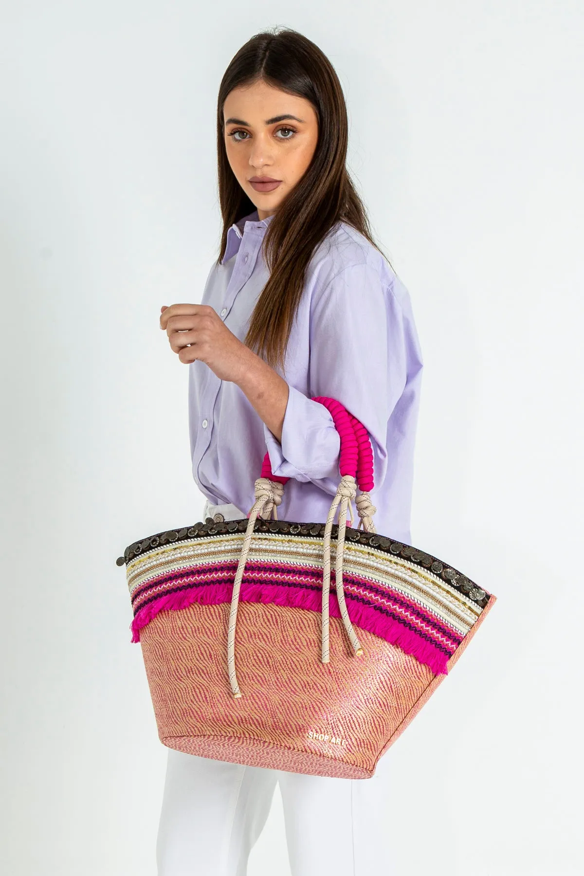 Borsa a cesto multicolor con applicazioni