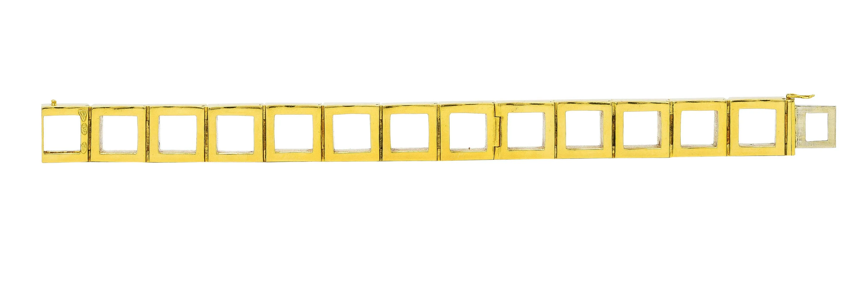 Carlo Weingrill Modernist Vintage 18 Karat Yellow Gold Square Sculptural Link Bracelet