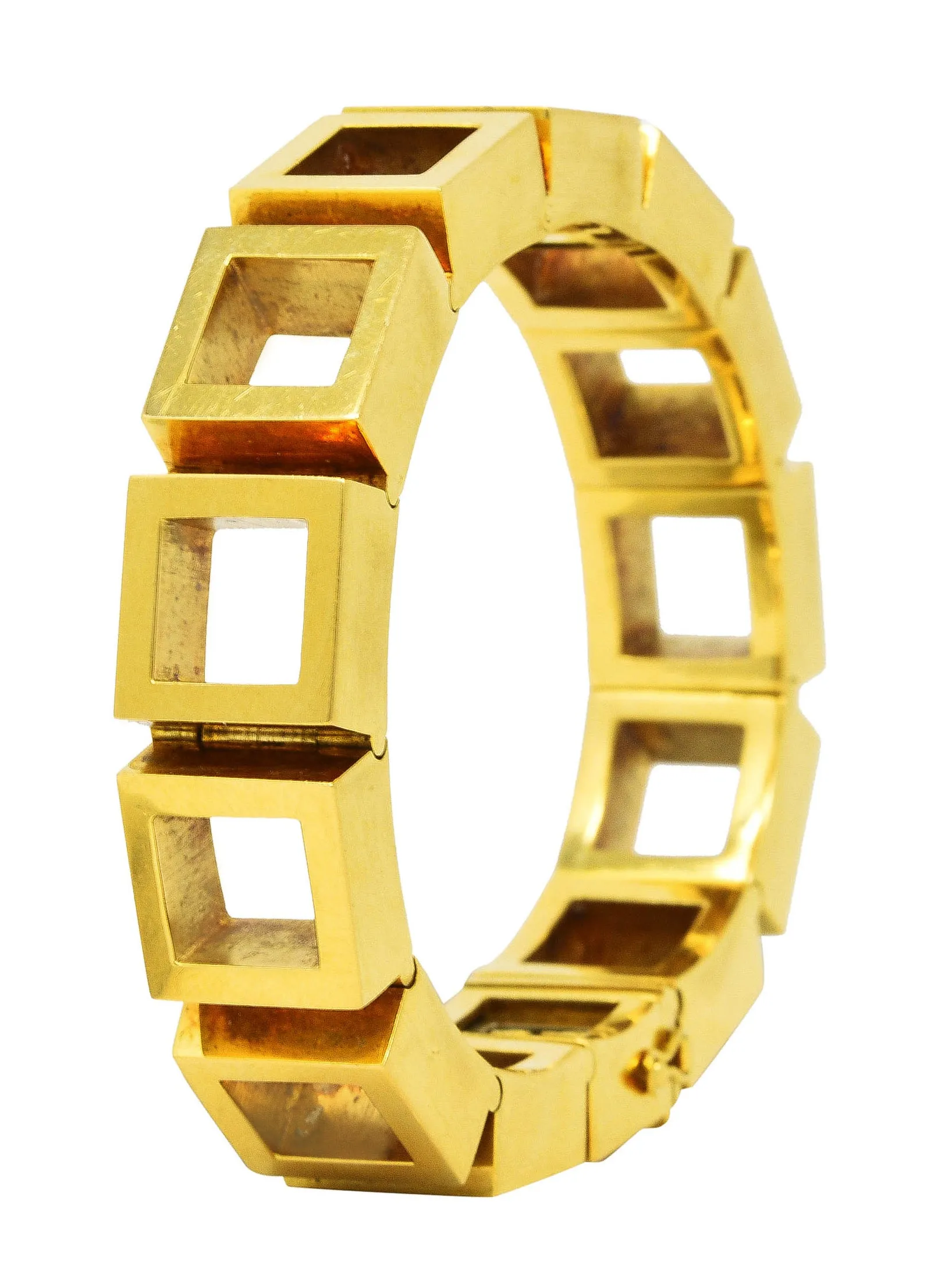 Carlo Weingrill Modernist Vintage 18 Karat Yellow Gold Square Sculptural Link Bracelet