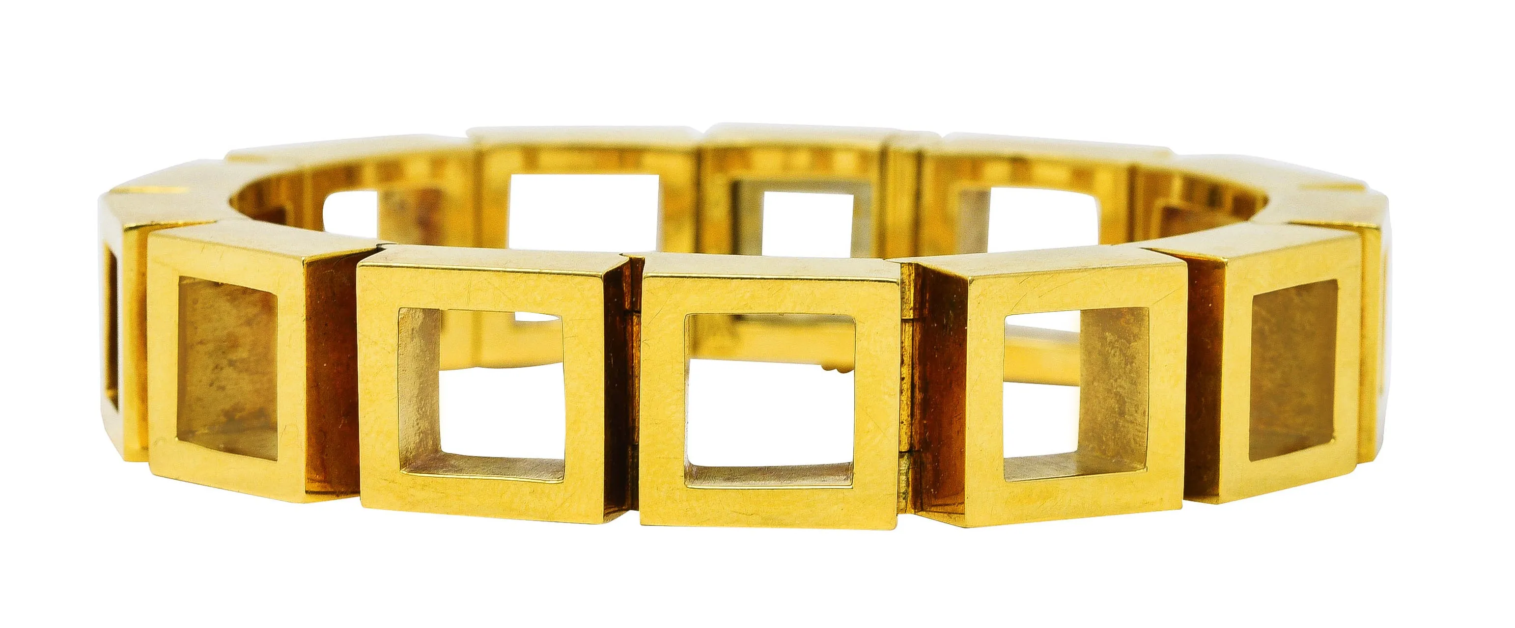 Carlo Weingrill Modernist Vintage 18 Karat Yellow Gold Square Sculptural Link Bracelet