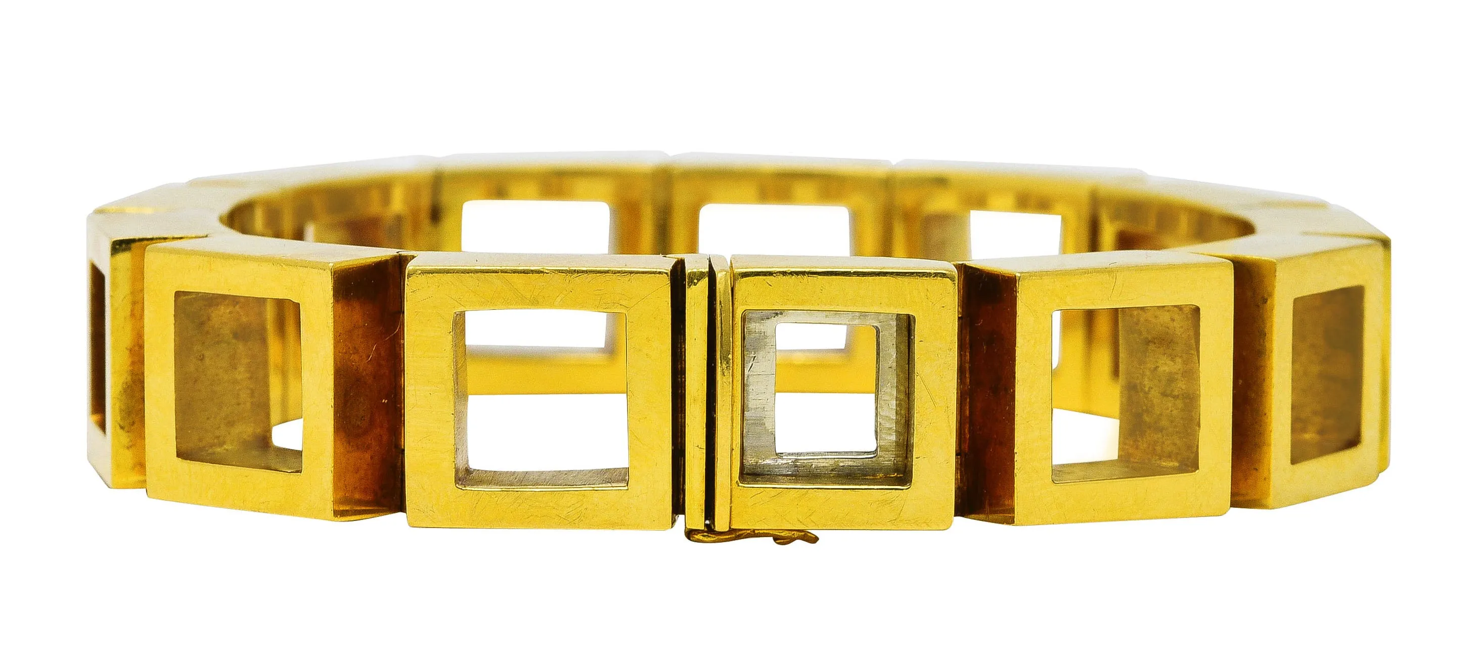 Carlo Weingrill Modernist Vintage 18 Karat Yellow Gold Square Sculptural Link Bracelet