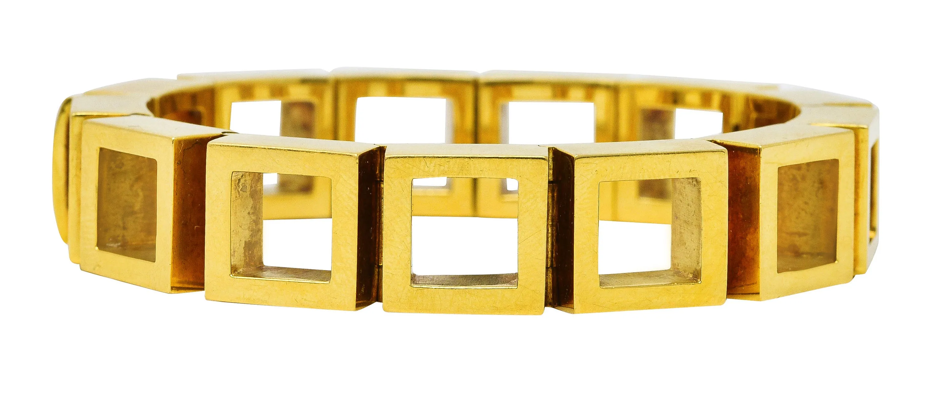 Carlo Weingrill Modernist Vintage 18 Karat Yellow Gold Square Sculptural Link Bracelet