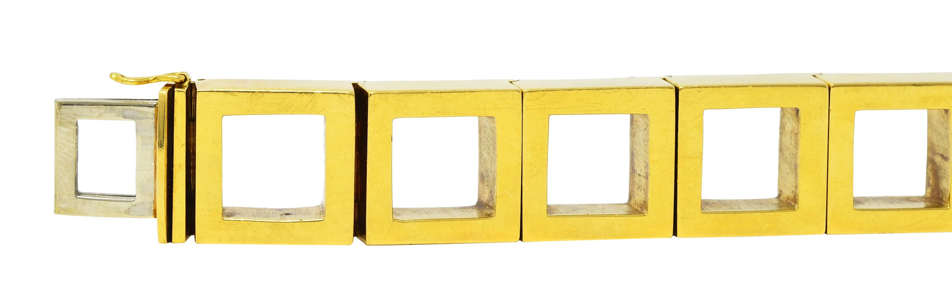 Carlo Weingrill Modernist Vintage 18 Karat Yellow Gold Square Sculptural Link Bracelet