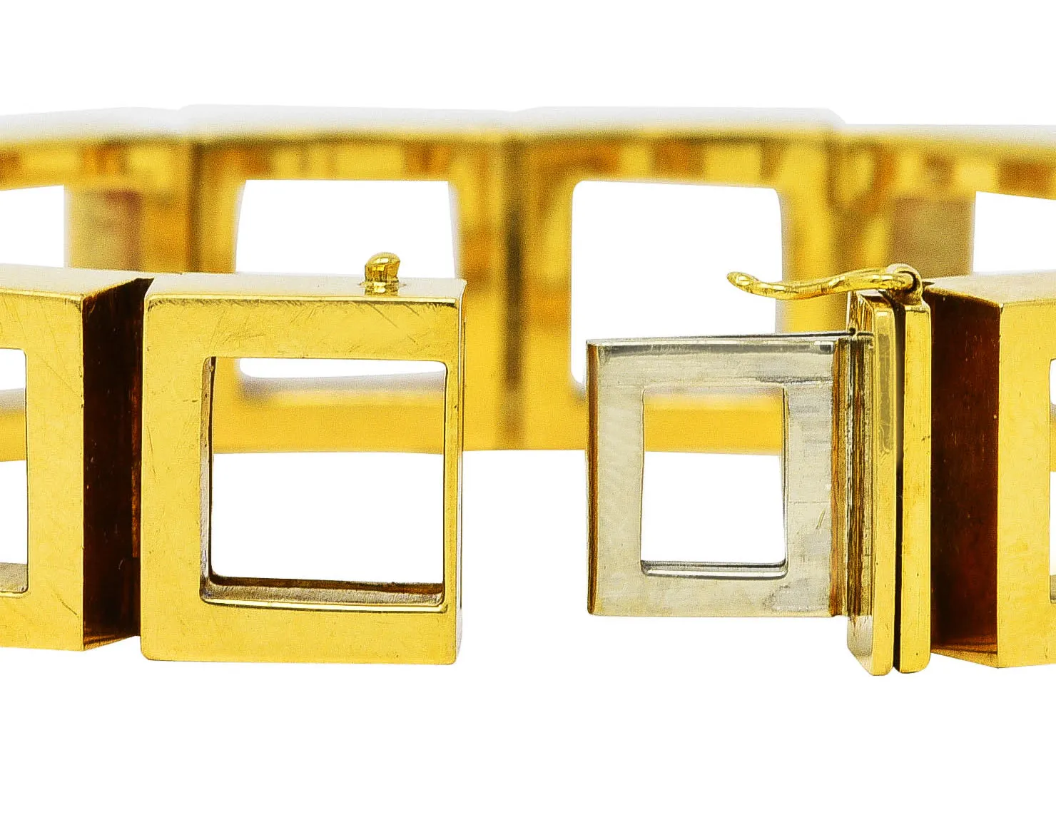 Carlo Weingrill Modernist Vintage 18 Karat Yellow Gold Square Sculptural Link Bracelet