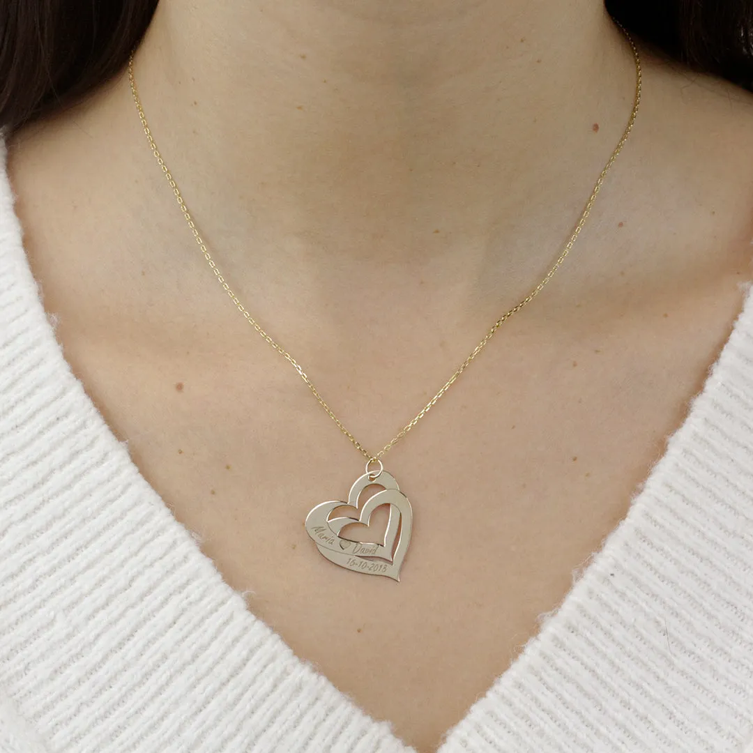Collar Corazones Grabados Oro