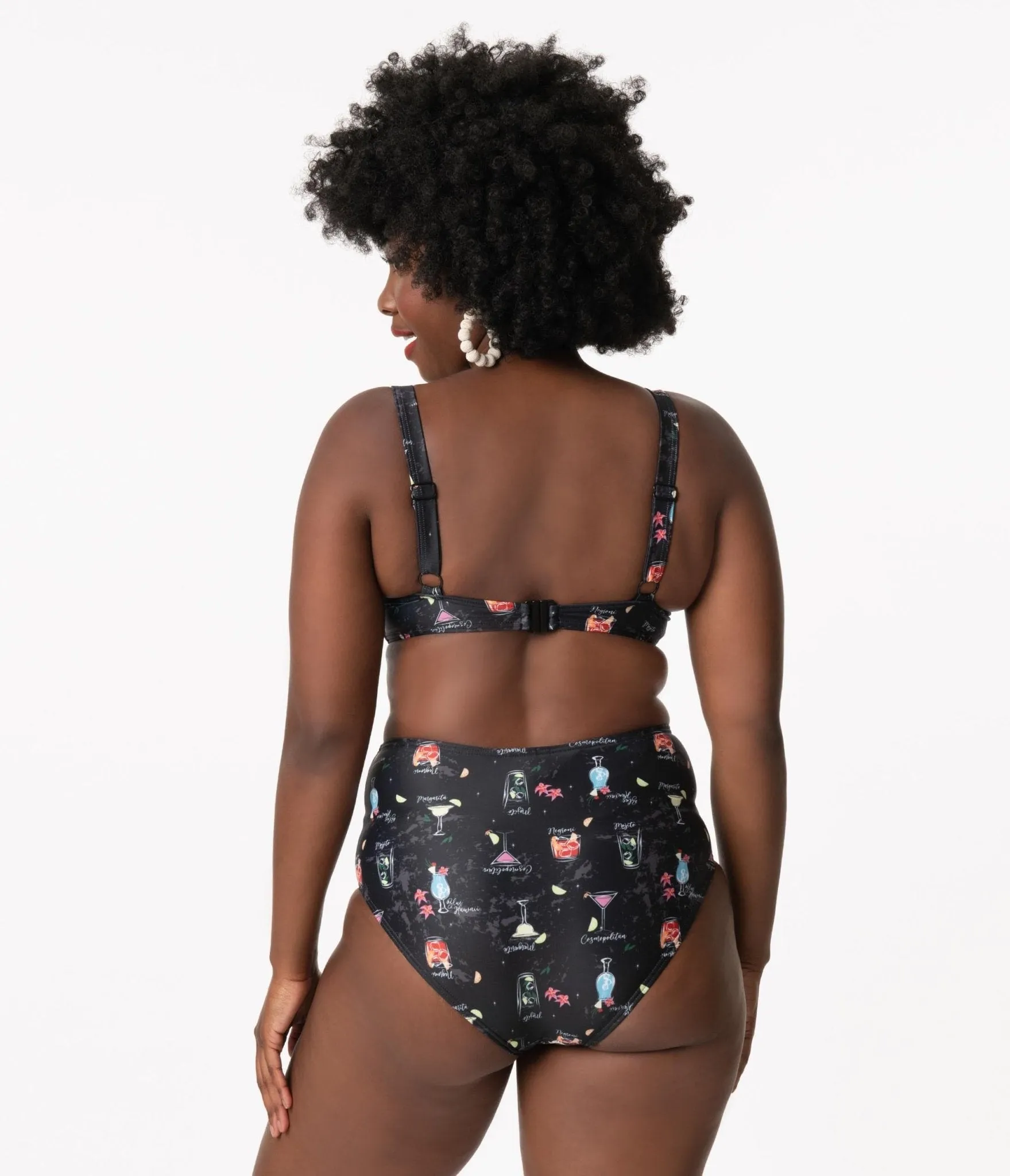 Collectif 1960s Black & Cocktail Menu Print Balcony Swim Top