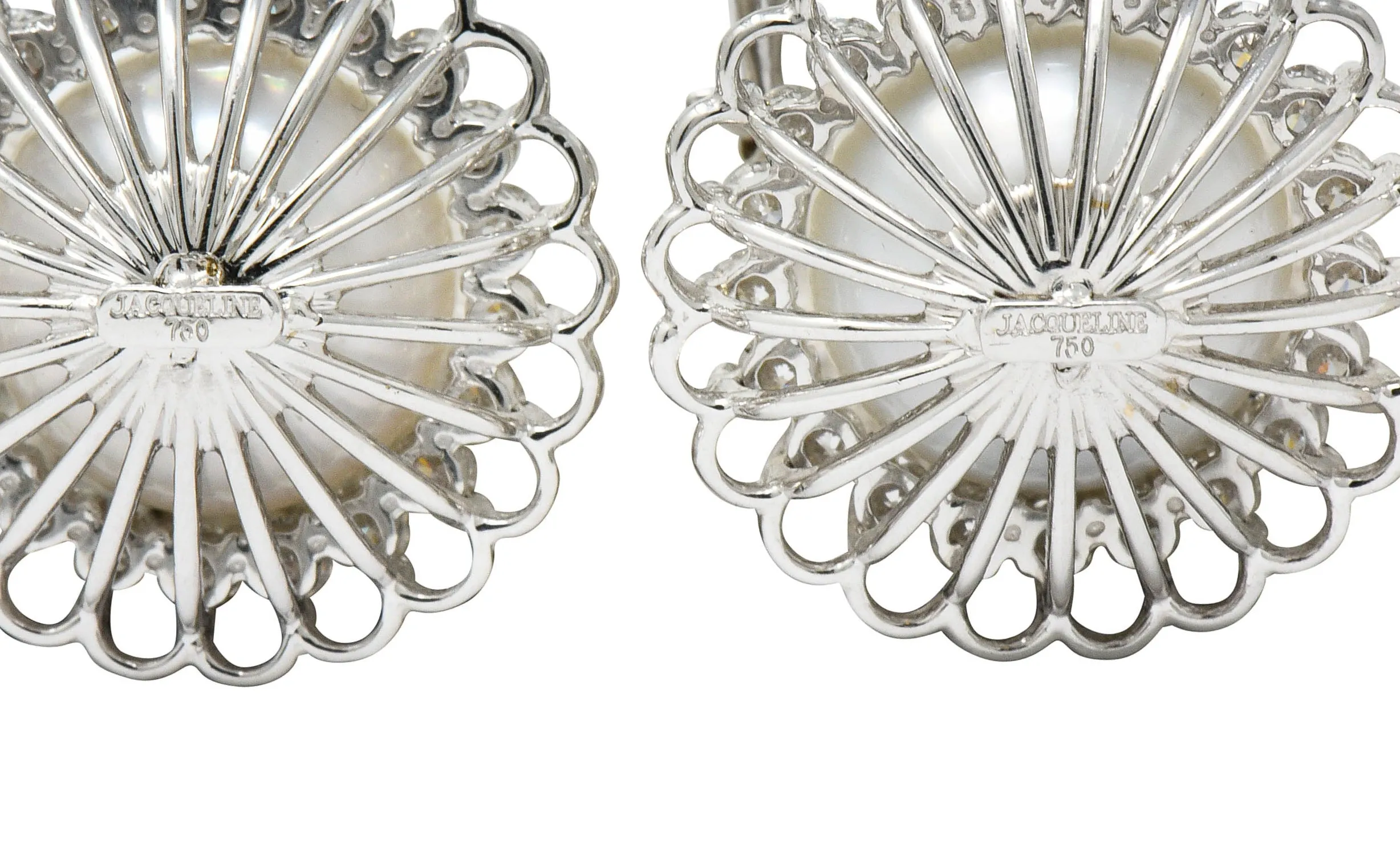 Contemporary South Sea Pearl 2.20 CTW Sapphire Diamond 18 Karat White Gold Earrings
