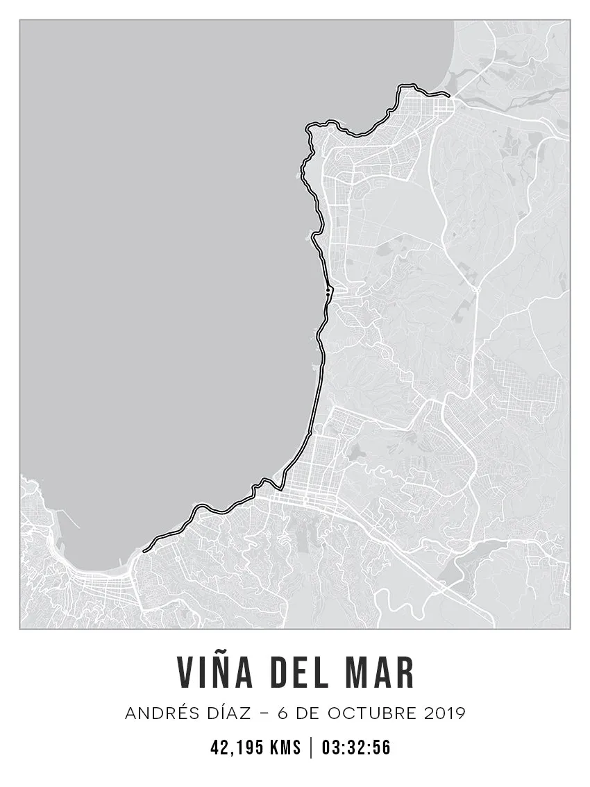 Cuadro Mapa Personalizado Maratón Via del Mar 42K 40x30 Enmarcado