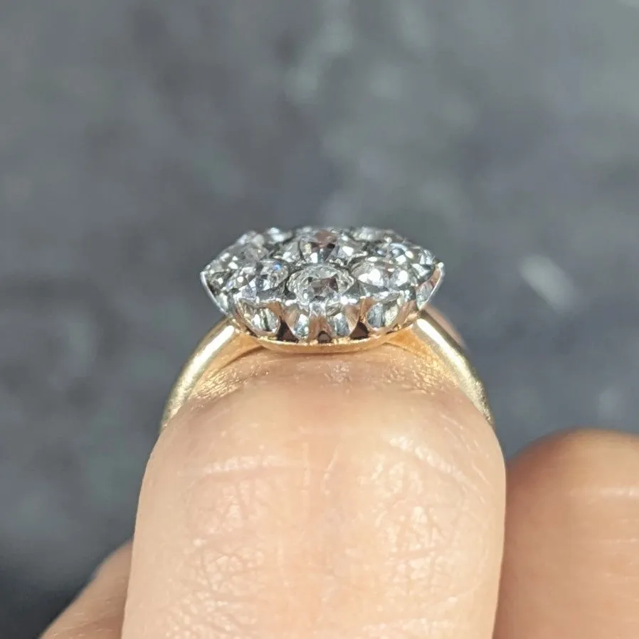 Edwardian 1.05 CTW Old European Cut Diamond 18 Karat Two-Tone Gold Antique Halo Ring