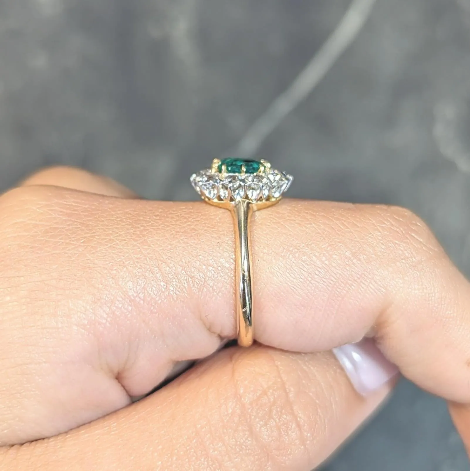 Edwardian 1.80 CTW Emerald Diamond Platinum 14 Karat Yellow Gold Antique Halo Ring