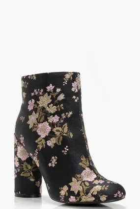 Floral Embroidered Cylinder Heel Boots