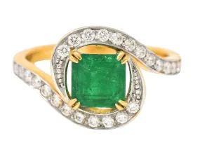 French Maison 1.57 CTW Emerald Diamond 18 Karat Yellow Gold Bypass Ring
