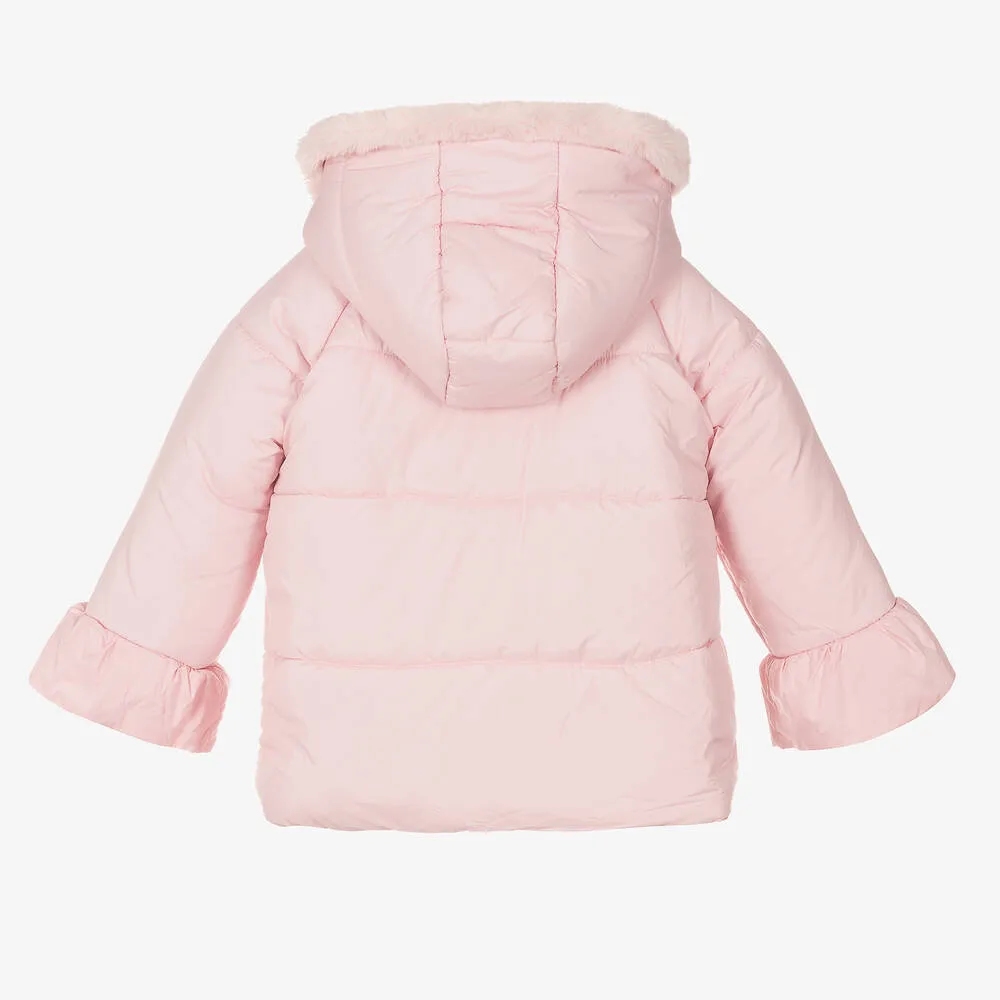 Girls Pink Hooded Puffer Coat