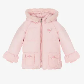 Girls Pink Hooded Puffer Coat