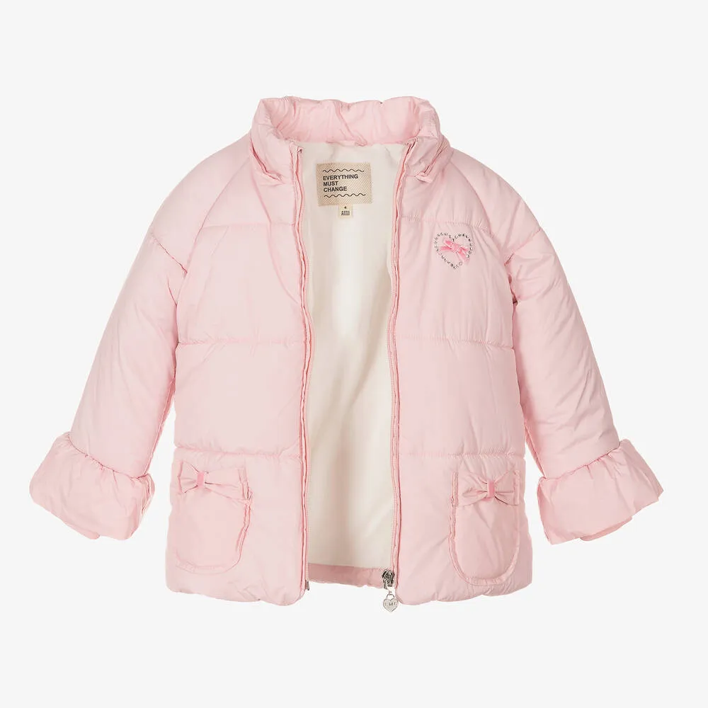 Girls Pink Hooded Puffer Coat