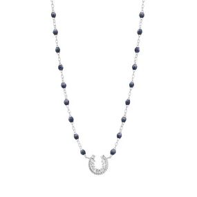 Horseshoe Diamond Midnight necklace, White Gold, 16.5