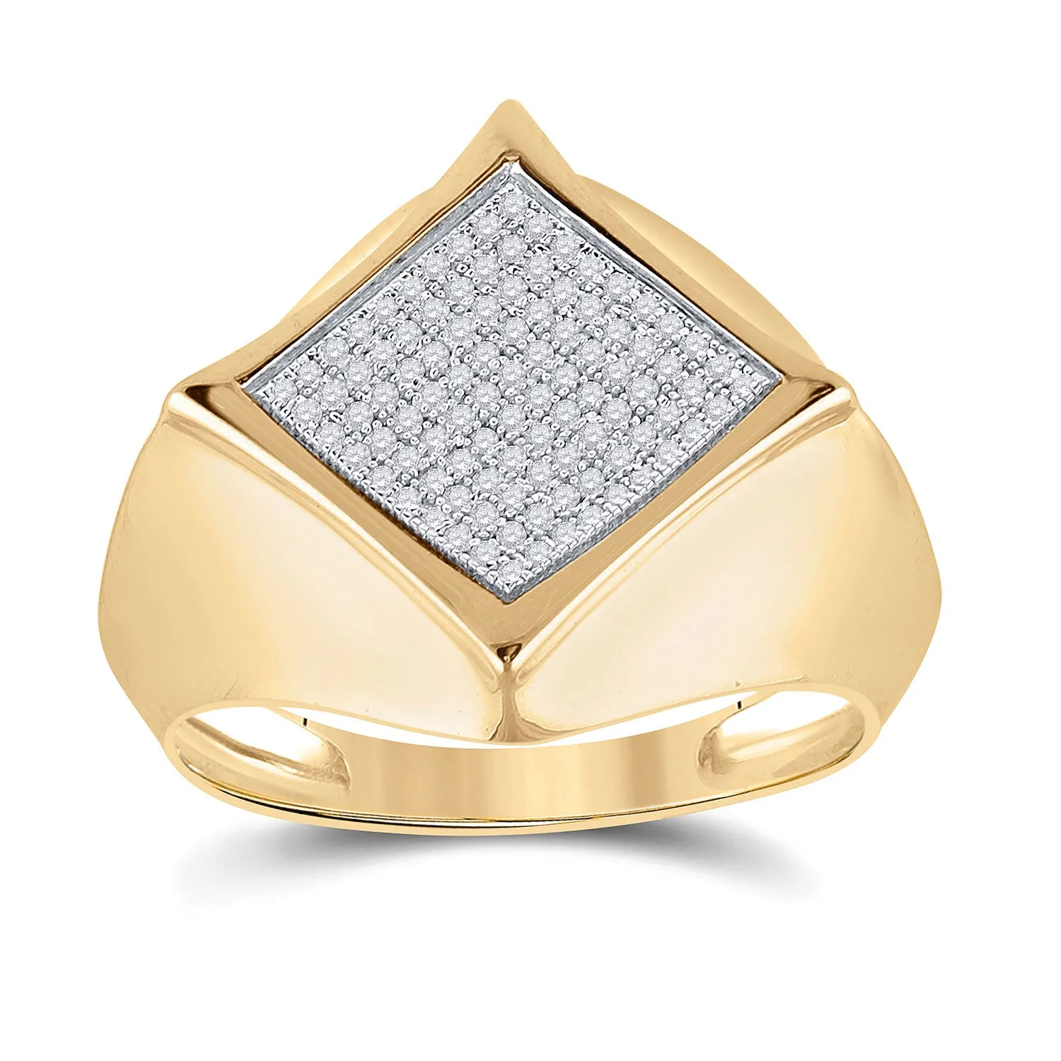 Keene Jewelers 10kt Yellow Gold Mens Round Diamond Offset Square Ring 1/3 Cttw