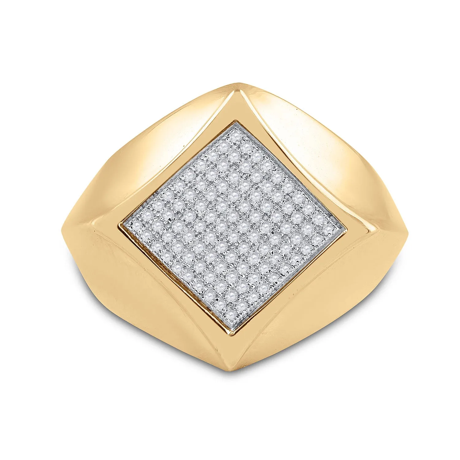 Keene Jewelers 10kt Yellow Gold Mens Round Diamond Offset Square Ring 1/3 Cttw