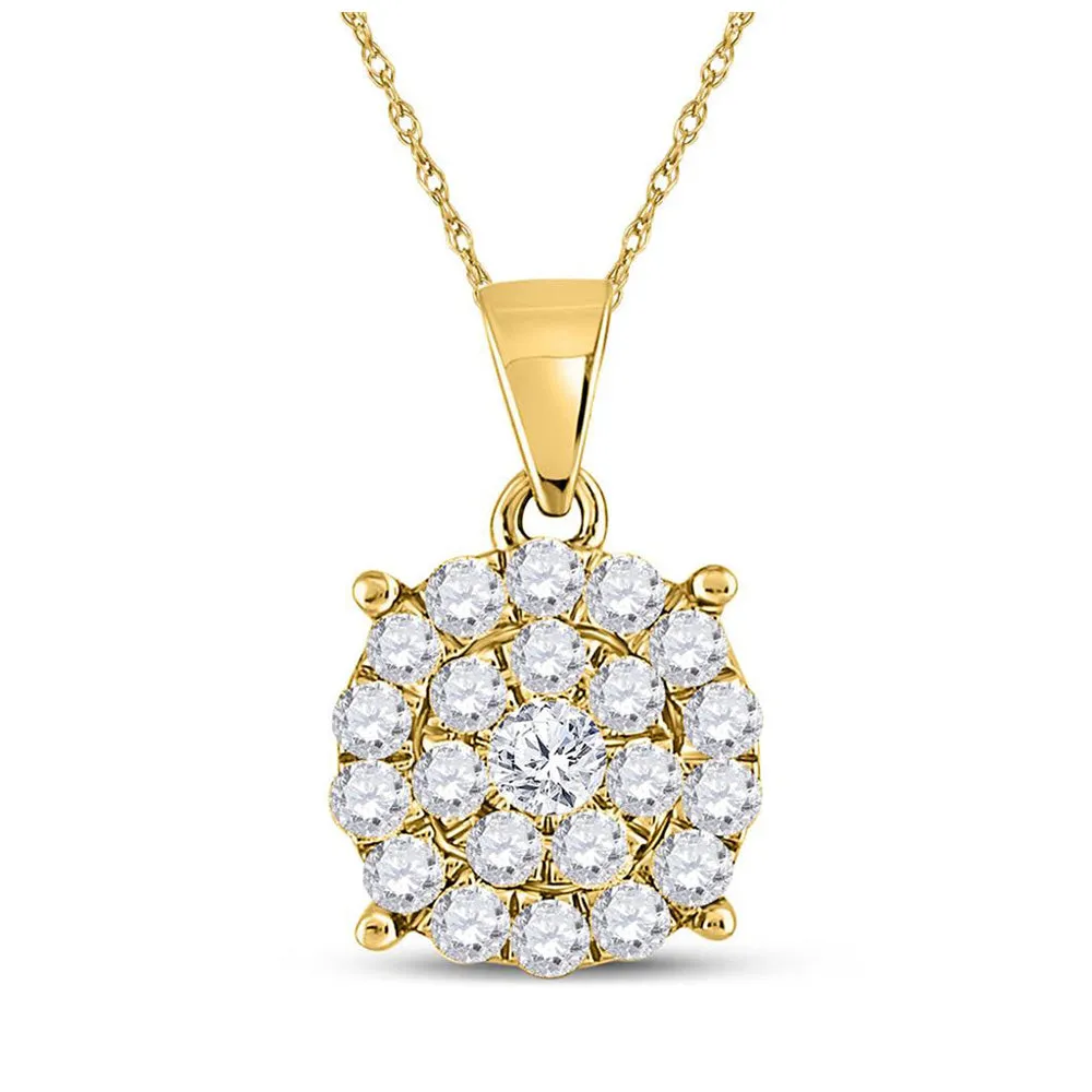 Keene Jewelers 10kt Yellow Gold Womens Round Diamond Cluster Pendant 1 Cttw