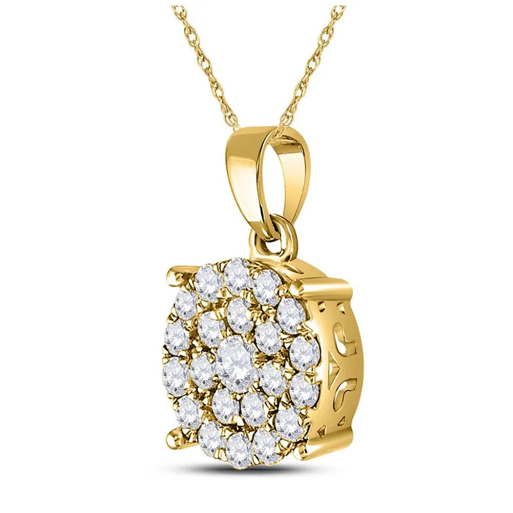 Keene Jewelers 10kt Yellow Gold Womens Round Diamond Cluster Pendant 1 Cttw