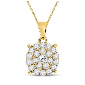 Keene Jewelers 10kt Yellow Gold Womens Round Diamond Cluster Pendant 1 Cttw