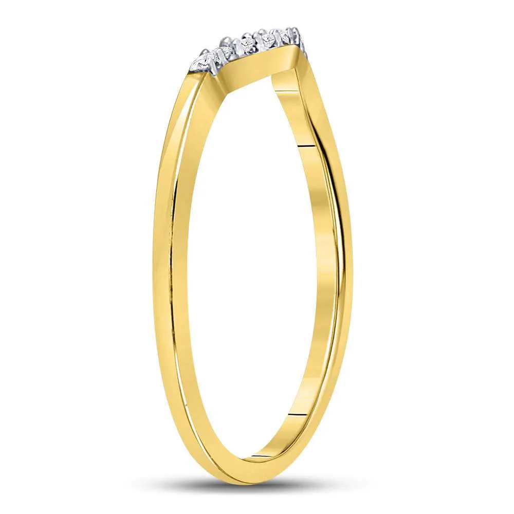 Keene Jewelers 10kt Yellow Gold Womens Round Diamond Contoured Solitaire Enhancer Wedding Band 1/20 Cttw