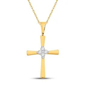 Keene Jewelers 10kt Yellow Gold Womens Round Diamond Cross Pendant 1/20 Cttw