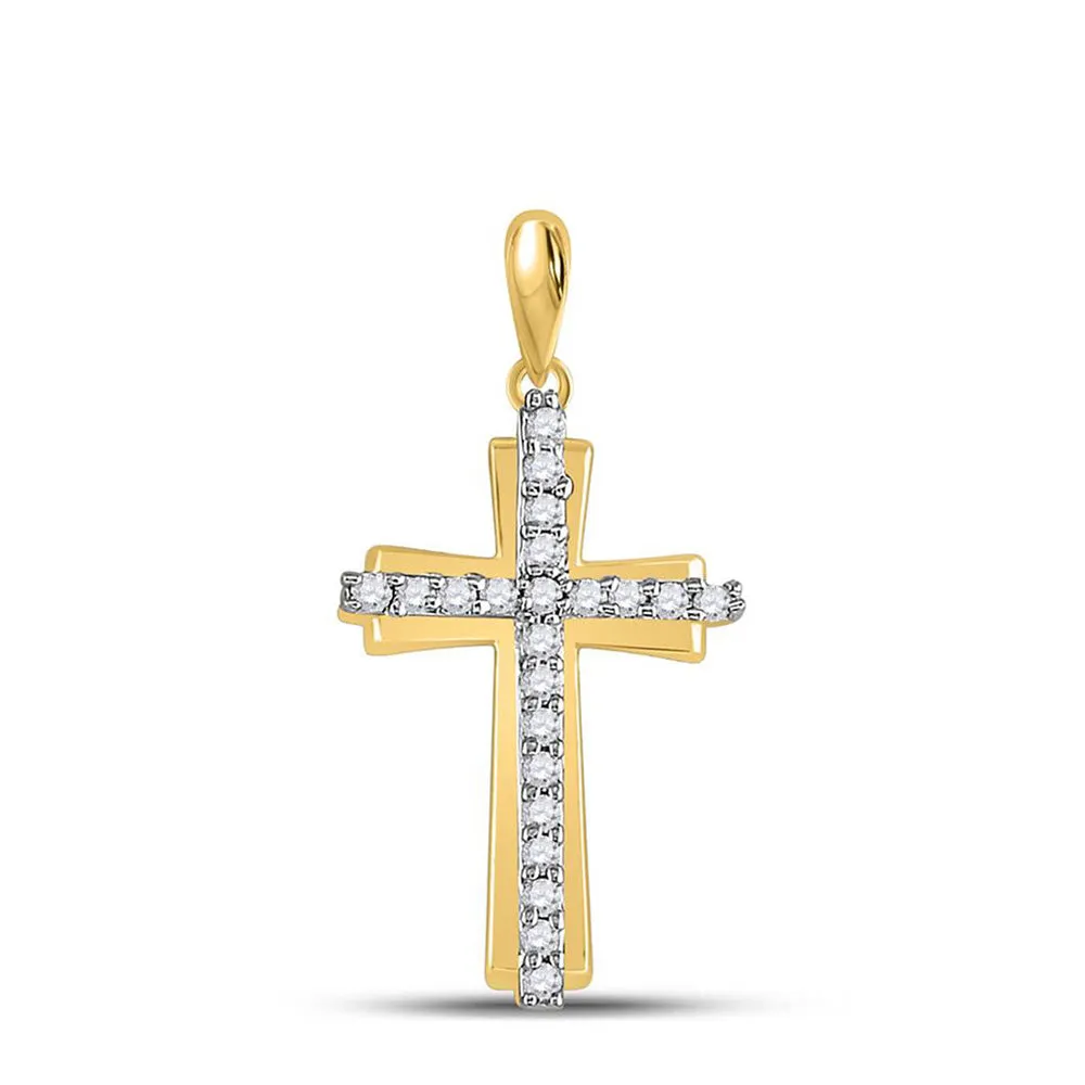 Keene Jewelers 10kt Yellow Gold Womens Round Diamond Cross Pendant 1/6 Cttw