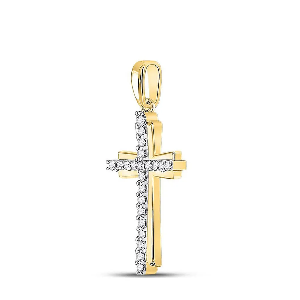 Keene Jewelers 10kt Yellow Gold Womens Round Diamond Cross Pendant 1/6 Cttw