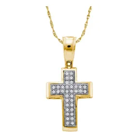 Keene Jewelers 10kt Yellow Gold Womens Round Diamond Cross Religious Pendant 1/10 Cttw