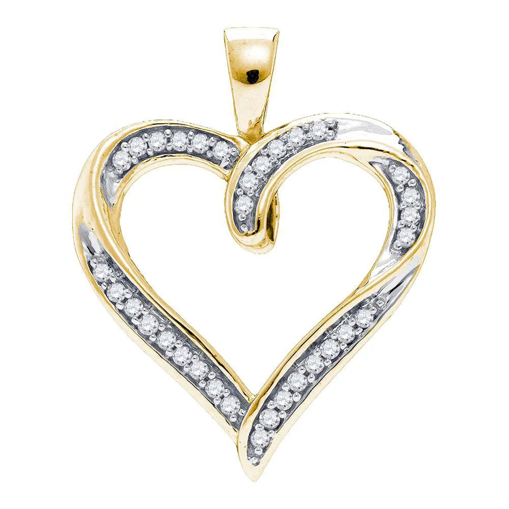 Keene Jewelers 10kt Yellow Gold Womens Round Diamond Heart Outline Pendant 1/10 Cttw