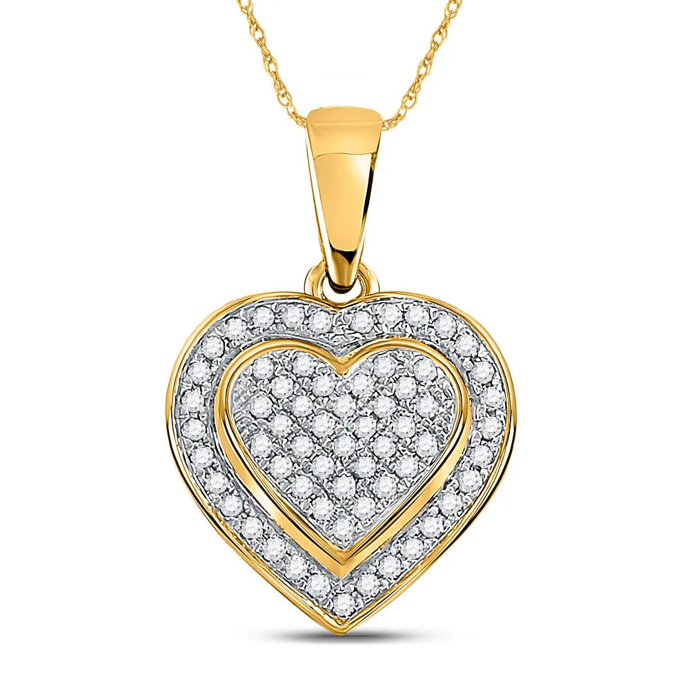 Keene Jewelers 10kt Yellow Gold Womens Round Diamond Heart Pendant 1/4 Cttw